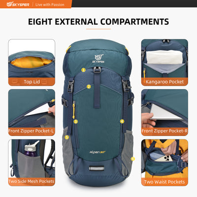 SKYSPER ALPEN30+ with Top Lid - 30L Mountaineering Daypack with Waterproof Rain Cover